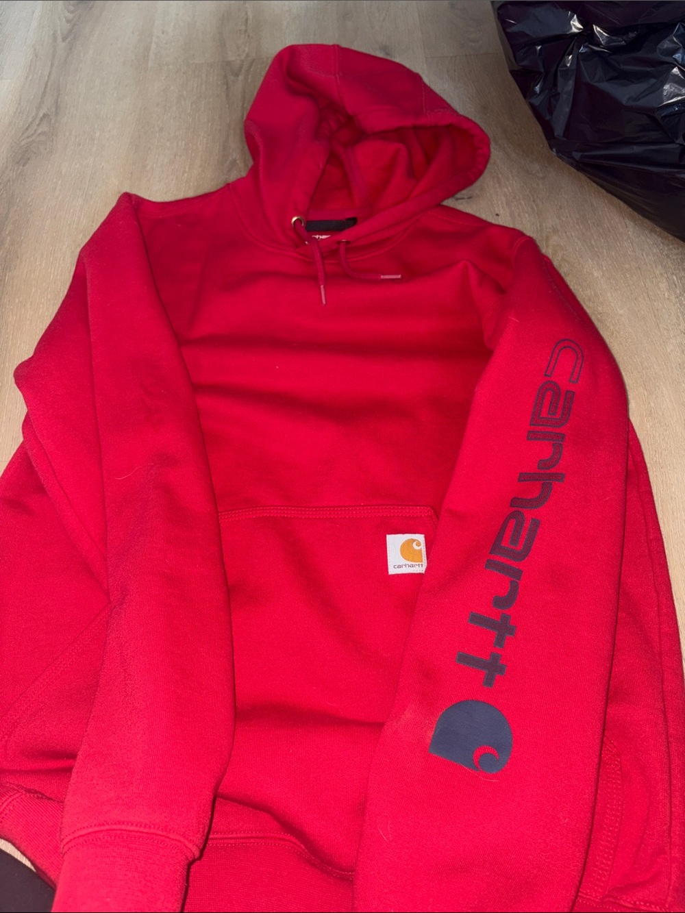 Carhartt Men’s Red Crewneck Hoodie with Bold Sleeve Logo